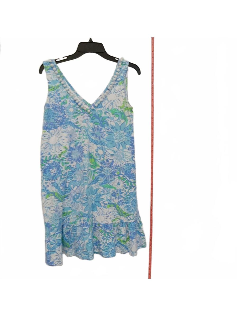 Lilly Pulitzer Blue Green Floral Sleeveless Ruffle Hem Dress XS